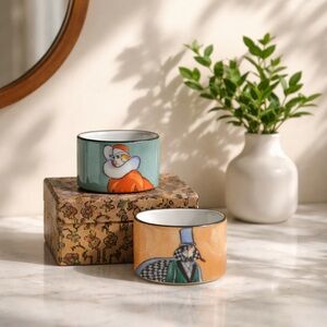 Lot of 2 1935 Noritake Art Deco Luster Napkin Rings Man & Woman